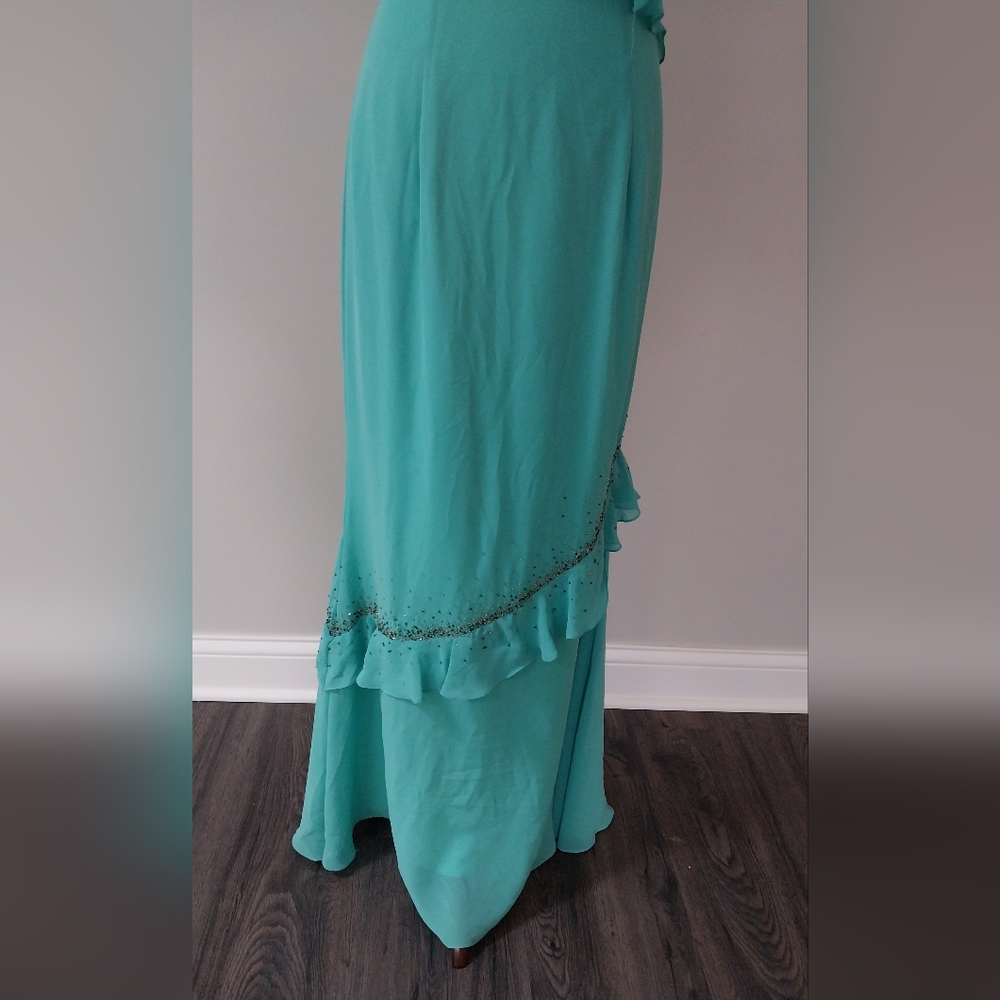NWT Princess Collection Aqua Marine Beaded Spaghetti Strap Gown Size 6 - Picture 3 of 16